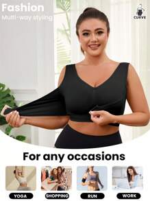 1 pieza Sujetador deportivo para mujer con cierre frontal ajustable, cómodo y con recogido lateral, sin costuras y con soporte, talla grande