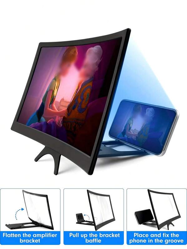 Amplificador de pantalla de teléfono de 12 pulgadas - Expansor de pantalla 3D para películas, videos y juegos - Soporte plegable para amplificador de pantalla