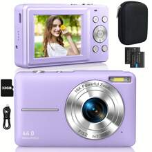 CAMKORY CAMKORY Digital Camera+Camera Case Set,44MP FHD 1080P Point And Shoot Camera With 32GB Card,2 Rechargeable Batteries,Camera Carry Bag,Compact Small Camera With 16X Zoom Anti Shake,Gift For Boys Girls Beginners