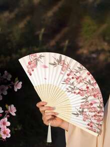 1pc Hanfu COS Sandalwood Bamboo Hollow Carved Fan, Multiple Floral Designs, Elegant Aesthetic, Suitable For Summer Travel And Photography