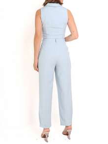 Women's Two-Piece Set With Striped Vest And Pants - Baby Blue - View 4
