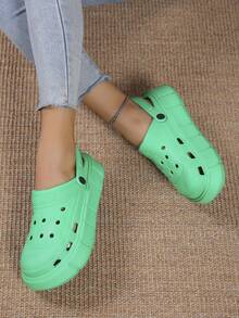 Women's Basic Hollow Out Thick Sole Slip-On Shoes, Suitable For Commuting, Office, Party, Beach - Green - View 3