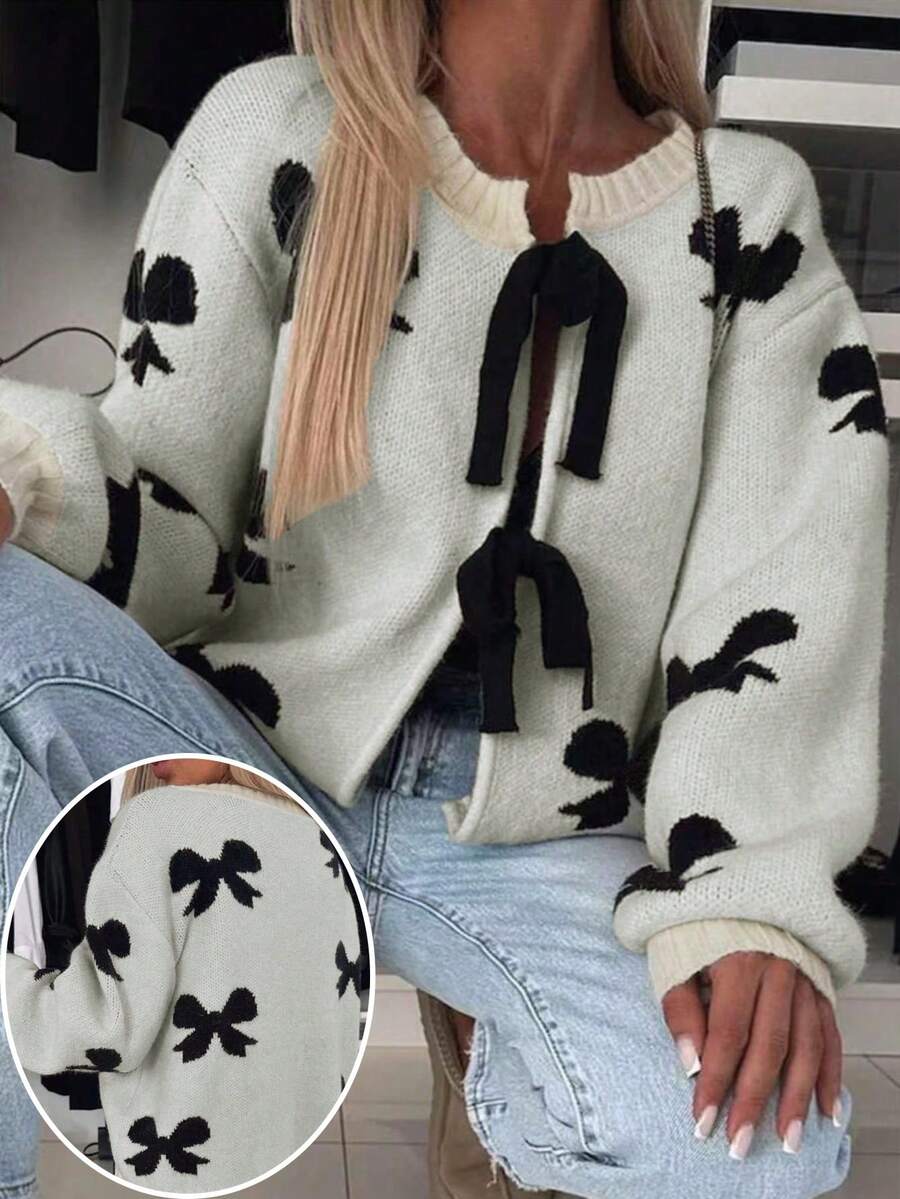 Crew Neck Cardigan With Contrast Plaid Pattern, Autumn/Winter for Sale ...