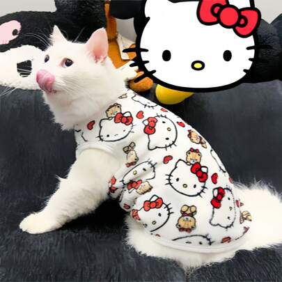 1pc Sanrio Hello Kitty Cat & Dog Design Pet T-Shirt, Warm Clothing For Dogs And Cats, Ideal T-Shirt For Small To Medium Breed Pets, Pet Vest (Pattern Position Is Random)