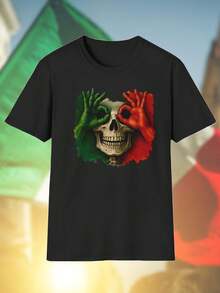 Maglietta Uomo T Shirt Skull with Green and Red Hands Mexican Flag Colors Stile Unico Moda Casual Regalo Creativo Offerta Speciale Qualità Elevata Camiseta
