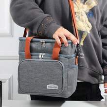 Large Thermal Bag With Side And Front Pockets, Fitness Lunch Box Holder With Hand Strap And Cross-Shoulder Strap - 藍色 - 查看 3