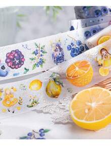 1 Stück dekorative Klebebänder mit Vintage-Motiven, Früchten, PET-Klebebandaufkleber 4,0 cm*2 m, ideal für Bullet Journals, Kunst, Scrapbooking, DIY-Basteleien, Planer, 6 Designs zur Auswahl