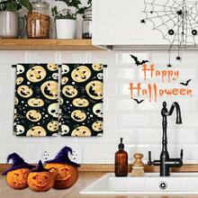 2/4 Pcs Set, Dish Towels, Pumpkin Face Print Microfiber Modern Absorbent Cloth, Halloween, Cooking And Baking Tea Towels, Printed Dish Cloths, Cleaning Towels, Hand Towels, Super Soft And Highly Absorbent, Gift For Neighbors, Moms, Friends, Birthday, Halloween, Housewarming, Kitchen Decor, Household Essentials
