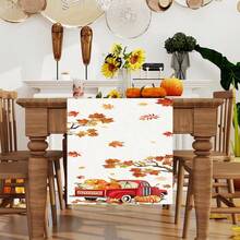 1/25 piezas Tema de otoño, Camioneta y calabazas, Mantel de mesa de lino con estampado de hojas de arce, Adecuado para fiestas, cumpleaños, decoración de cocina y comedor, decoración de muebles y textiles para el hogar. Es una decoración del hogar multiusos adecuada para todas las temporadas, perfecta para decoraciones de fiestas y festivales, y también un excelente regalo para padres y amigos. - MZQ-008 - Ver 5