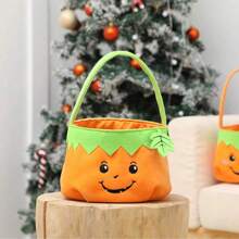 万圣节不给糖就捣蛋蝴蝶结南瓜桶、万圣节南瓜灯糖果篮猫脸蜘蛛桶、不给糖就捣蛋蝴蝶结绿叶礼品篮、篮子收纳、储物盒、万圣节派对装饰用品 - 彩色 - 查看 7