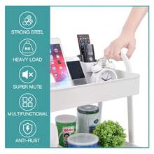 Carrello a 3 ripiani, organizer multifunzionale con ruote, ripiani mobili, maniglie, ruote bloccabili, per soggiorno, bagno, cucina, ufficio. - Bianco - Visualizzare 9