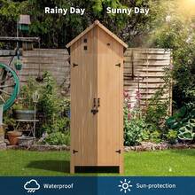 mteryoing 63"/70" Large Outdoor Wooden Storage Shed - Waterproof Vertical Garden Tool Cabinet With 3 Adjustable Shelves, Lockable Door & Roof Storage | Heavy-Duty, Space-Saving For Patio, Yard, Lawn, Backyard - 69.69x28.35x21.46 inches - 查看 4