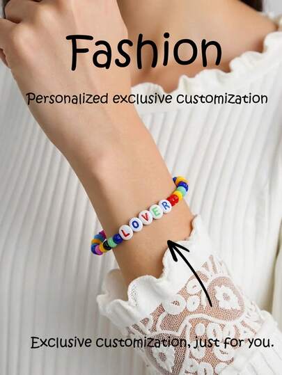 1Pc Custom Bracelet, Fashionable And Colorful, Stackable, A Personalized Jewelry Gift, And A Handmade Friendship Bracelet. Custom Names For Dogs And Cats. Bohemian-Style Macaron-Colored Glass Rice Beads, Which Can Incorporate Elements Such As Music Albums, Stars, And Fans, Suitable For Family Members To Wear, Including Parents And Siblings.