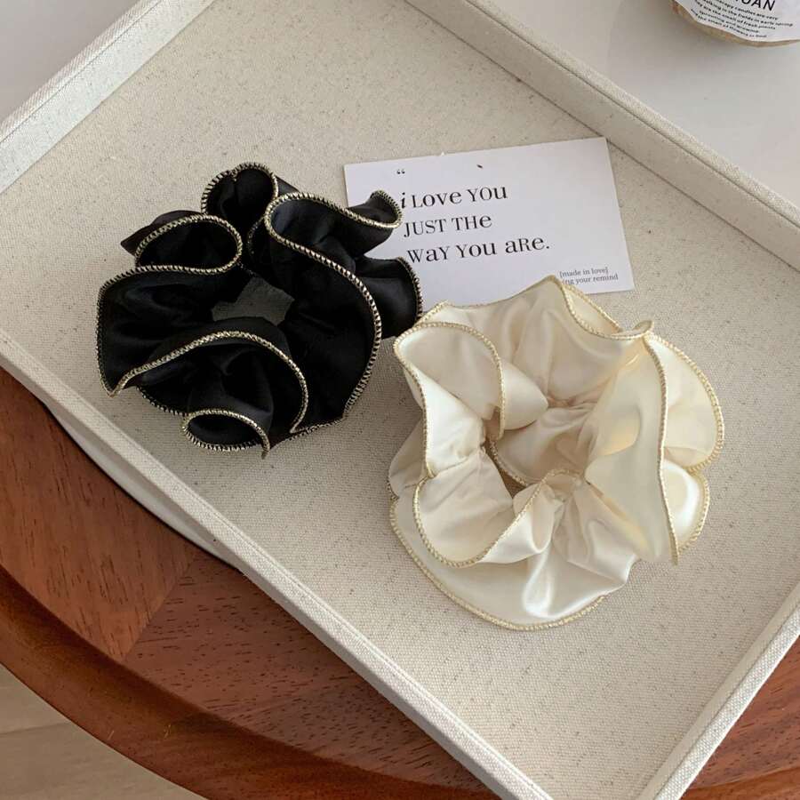 新款女士大号编织发带。搭配发带或发绳，打造高端优雅的缎面质感发髻。女士头饰。马尾辫夹、发圈、发带、发圈、发绳、发饰 - 彩色 - 查看 1