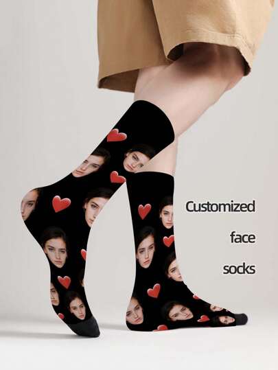 1 par de calcetines personalizados blancos, patrón personalizado, el patrón personalizado que desees, personalización de patrones divertidos, personalización de rostros, regalo de pareja, regalo de amigo, regalo de cumpleaños, regalo de Navidad, otoño