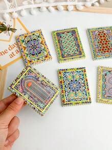 1pc Vintage Moroccan Window Floral Pattern Stamp Shaped 3D Floral Embossed Gold Foil Refrigerator Magnet, Suitable For Home Decor, Daily Use And Holiday Gifts