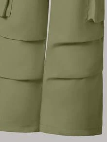 青少年女孩纯色蝴蝶结装饰短袖上衣和工装裤套装 - 白色 - 查看 8