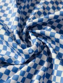 海滩度假秋冬女装超大时尚休闲蓝白格子撞色柠檬沙丁鱼印花长袖长裤两件套