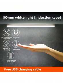 1 pièce Barre lumineuse à LED avec capteur de mouvement PIR rechargeable par USB, lampe de placard portable à induction, pour chambre, cuisine, couloir, décoration de chambre