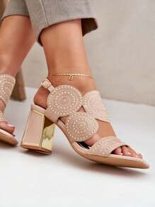 女士时尚百搭通勤高跟凉鞋，夏季