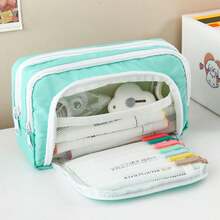 1pc Beige Pencil Case, Large Capacity 3-Compartment Storage Bag, Suitable For Office, School And Students - Multicolor - View 16