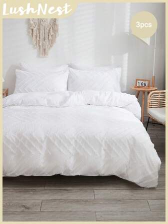 Tufted Boho Bedding Set, White Farmhouse Duvet Cover Set, 3 Pieces Shabby Chic Embroidery Duvet Cover,1 Duvet Cover With Zipper 2 Pillowcases-King Size,Queen Size,No Comforter,Gifts For Women&Men,Ideal For Gifting