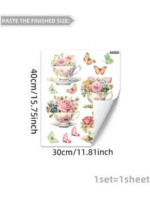 1set Flower Print Wall Sticker, PVC Waterproof Wall Art Decal For Home Decor, Stickers, Wall Decal, Vinyl Decal For Home Decorations, Spring Decoration Items Refresh Your Home, Festival Decoration Stickers Gifts Birthday Graduation Kitchen Decor - Multicolor - View 18