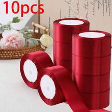 10pcs Pack 4cm Wide Ribbon Satin Bow Hair Accessories For DIY Cake Baking Rose Flower Material, Birthday Party, Christmas Decoration, Christmas Gift, Wedding Party, Valentine's Day Christmas Bow Ribbon - Red - View 4