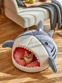 Cama para mascotas con forma de tiburón, suave y cálida, que proporciona una sensación de seguridad para gatos y perros, adecuada para todas las estaciones