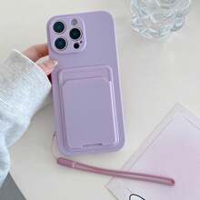 钥匙扣挂绳单件装卡套手机壳（带挂绳），奢华手机壳，纯色硅胶手机壳，带挂绳，兼容三星，兼容 11/12/13/14/15/16 Pro Max，S22/23/24/S25+ UA04/A05/A14/A15/A24/A25/A34/A54 SA56/A36/A26，适用于荣耀70/90/400/X56789abc，适用于Note 14/13/12/1 Pro，国际版，非国内版 - 紫色 - 查看 3