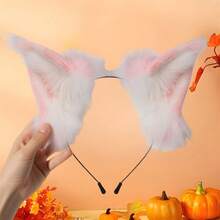 Halloween Fox Ears Headband Fake Fur Fox Costume Hair Accessories For Cosplay  Party - 粉紅白色 - 查看 3