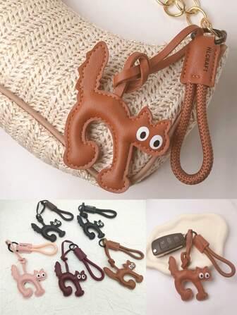 PU Leather Cat Pendant Car Keychain Keyring Bag Charm Backpack Decor Keychain For Bag Car Accessories For Women