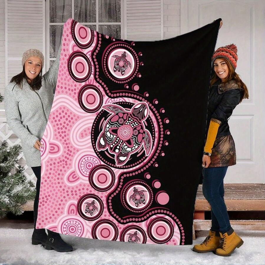 Modern Polka Painting Flannel Blanket - Black With Pink And Purple Circular Patterns, All-Season Soft Washable Blanket, Suitable Sofa, Bed, Camping, Travel, And Gifts, Comfortable Home Decor, Vibrant Design, Quilted Texture, Multi-Functional Accessory, Great Choice