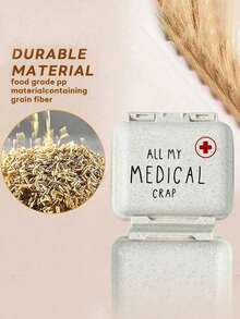 6格迷你便携药盒，小巧的6格药盒，米色小药盒（印有“药品”、“红十字”、“听诊器”、“药物”图案），可存放6天用药，旅行药盒，6格便携药盒 - 米色 - 查看 9