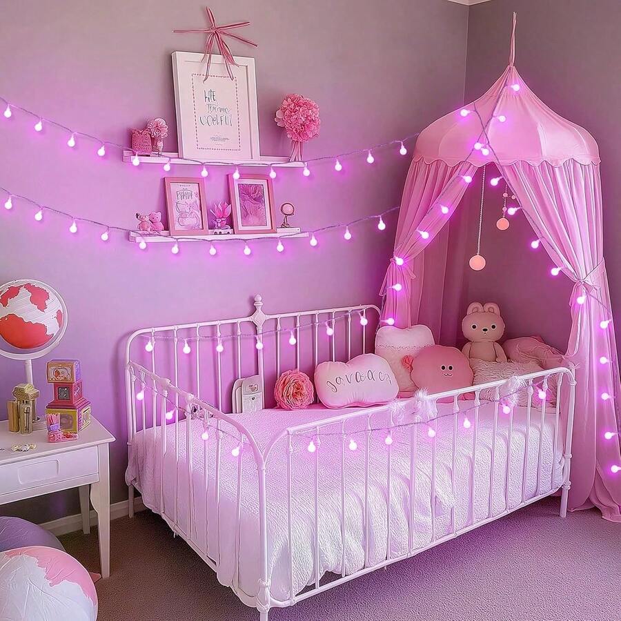 One 10LED/20LED/40LED Pink Light Bulb Ambient Decorative String, Battery-Powered (Battery Not Included), Suitable For Various Festival Decorations, Halloween/Christmas Party Ambient Decoration Products - White - View 1