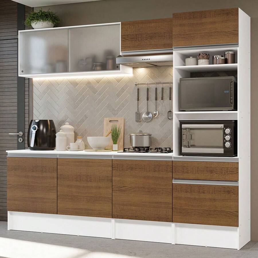 Madesa Modular Complete Integral Kitchen 240cm Topazio 05 Color White/Brown - White and Brown - View 1