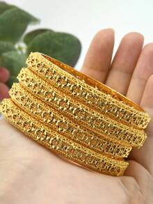 4 件女士奢华镀金珠宝手镯，婚礼派对礼物 - 金黃色 - 查看 16