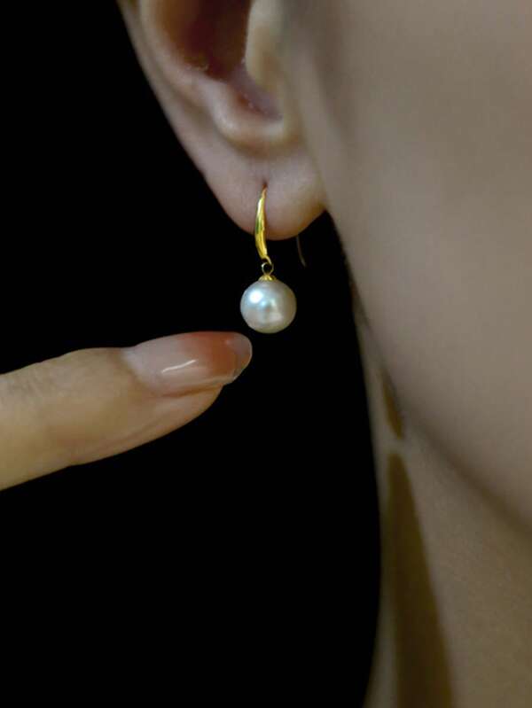1 Pair Fashionable Pearl Stainless Steel Gold/Silver Color Dangle Earrings For Women, Vintage Versatile Elegant Celebration Bridal Earrings, Minimalist Stylish Women's Party Gift Jewelry, Women's Fashionable Necklace Suitable For Daily Wear And Holiday Gifts