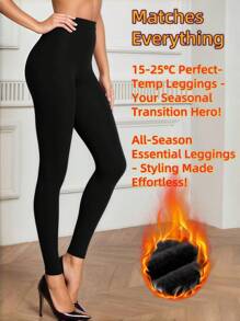 1pc Women's Thin Fleece Sexy Warm Elastic Skinny Ankle-Length Leggings, Soft Fabric Suitable For 15°C~25°C, Cozy - Multicolor - View 13