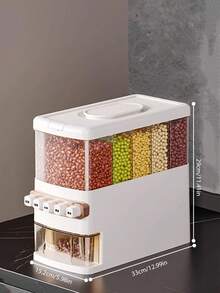 5 In 1 Grain Dispensers, 16-28 Lbs Whole Grains Storage Jar , Upgraded Built-In Fresh Box, Cereal Dispenser Storage With Lids For Home Kitchen Pantry Rice Soybean Corn - 白色 - 查看 10