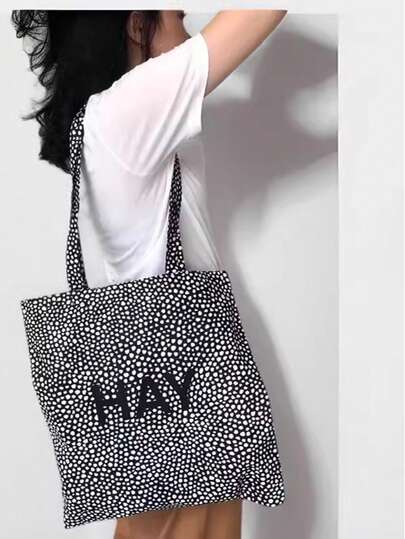 新款波点字母图案大容量休闲单肩包