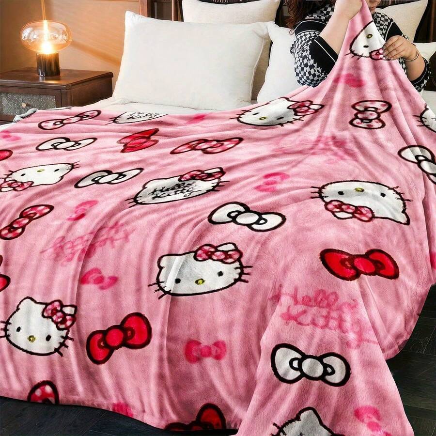 1pc Sanrio Hello Kitty Printed Throw Blanket, Lightweight All Season Blanket Suitable For Gifting To Friends And Family, Party Decor, Sofa, Bedroom And Living Room Home Decor, Leisure And Travel/Camping