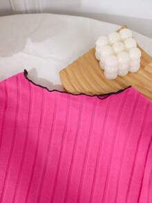 2 件女童睡衣套装，秋冬，时尚休闲优雅蝴蝶结领 V 领长袖上衣和淡紫色长裤 - 玫紅色 - 查看 7