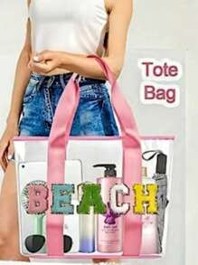 1 件女士大号防水沙滩手提包，防沙泳池旅行度假携带包，带拉链