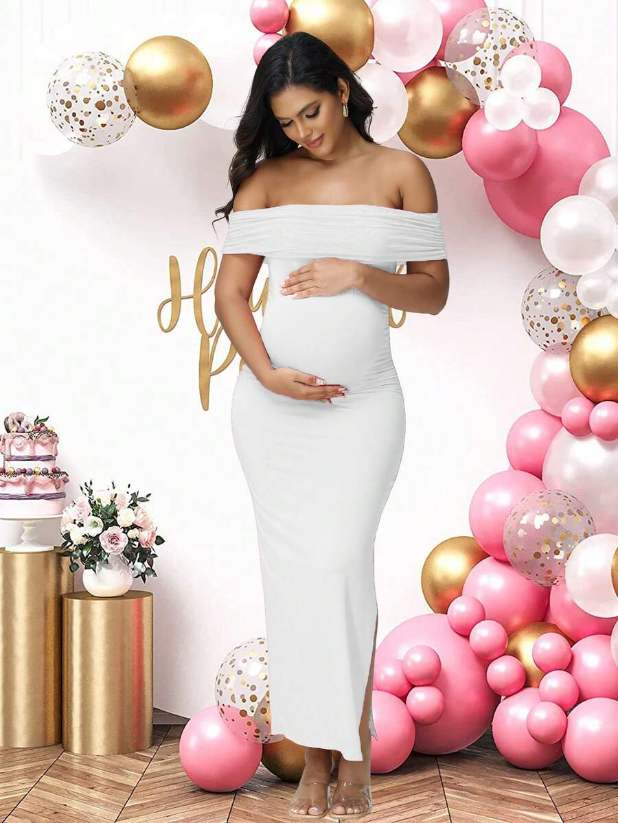 JustVH 孕妇网眼露肩优雅夏季无袖连衣裙，适合婴儿洗礼拍摄