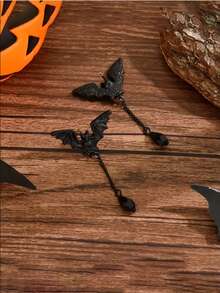 A Halloween Black Bat Gothic Punk Earring With Personalized Fashion - Black - View 3