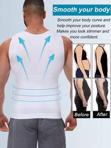 Slimming Mens Tummy Control Tank Top Shapewear Belly Chest Gynecomastia Compression Shirts Vest Girdle Body Shaper Underwear Undershirts - trắng - Xem 4
