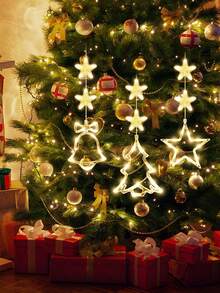 3pcs Warm Yellow Light Christmas Window Lights Decoration, LED Suction Cup Lights Christmas Decoration, Christmas Bells, Christmas Tree, Pentagram LED Suction Cup Lights, 19.7*6.3in, Battery Powered, Indoor Outdoor Christmas Tree Fireplace Window Room Decoration, Home Decor, Christmas Decorations, Bedroom Decor, Party Decor Holiday Festival, Used For Wedding Gift New Year Party Terrace Garden Window Decoration (Batteries Not Included)