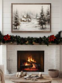1 pieza Impresión de granja de estilo campestre invernal, arte de pared de paisaje nevado vintage de árboles de pino, arte de pared de paisaje rústico neutral de Navidad, arte de pared invernal, decoración de pared de árbol de Navidad vintage, arte de pared en lienzo, decoración navideña, arte de pared navideño, decoración de dormitorio, decoración de sala de estar