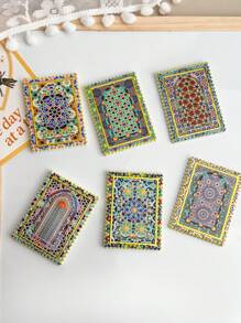 1pc Vintage Moroccan Window Floral Pattern Stamp Shaped 3D Floral Embossed Gold Foil Refrigerator Magnet, Suitable For Home Decor, Daily Use And Holiday Gifts